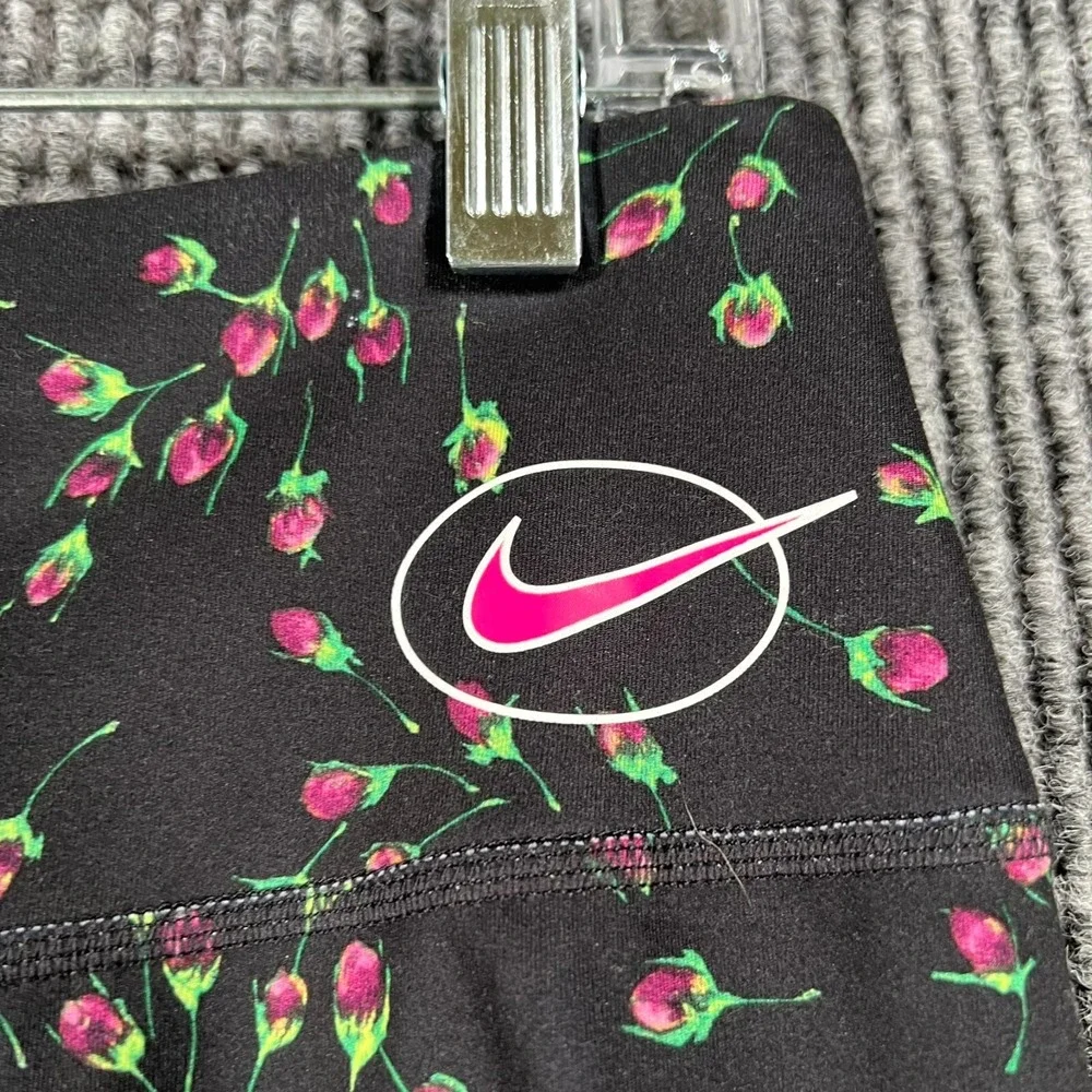 Nike Leggings Womens Large Black Floral Roses Geometric Dri Fit Active Workout